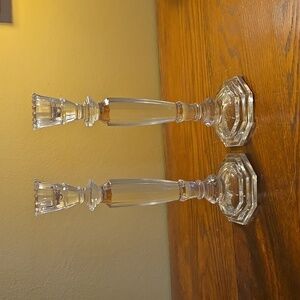 Vintage Pair of Glass Candleholders 9 inches tall